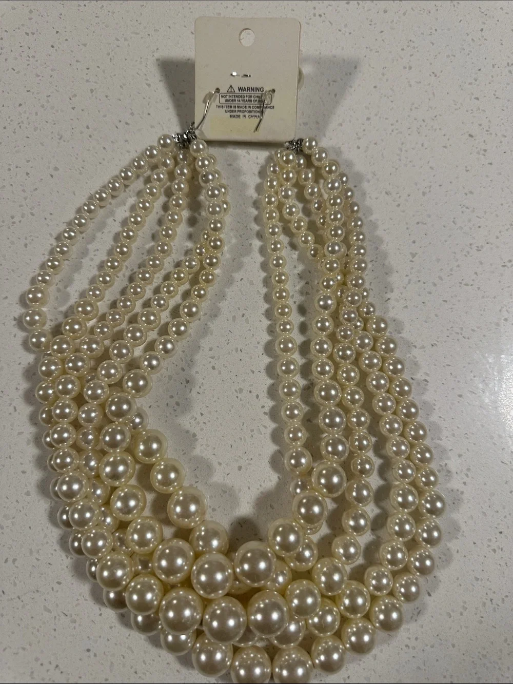 EsMar -Multi Strand Faux Pearl Necklace and Earrings Set